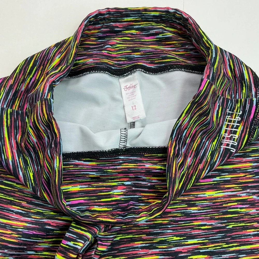 Justice Multicolor Active Leggings Kids Size 12 Space Dye Neon Striped 172044